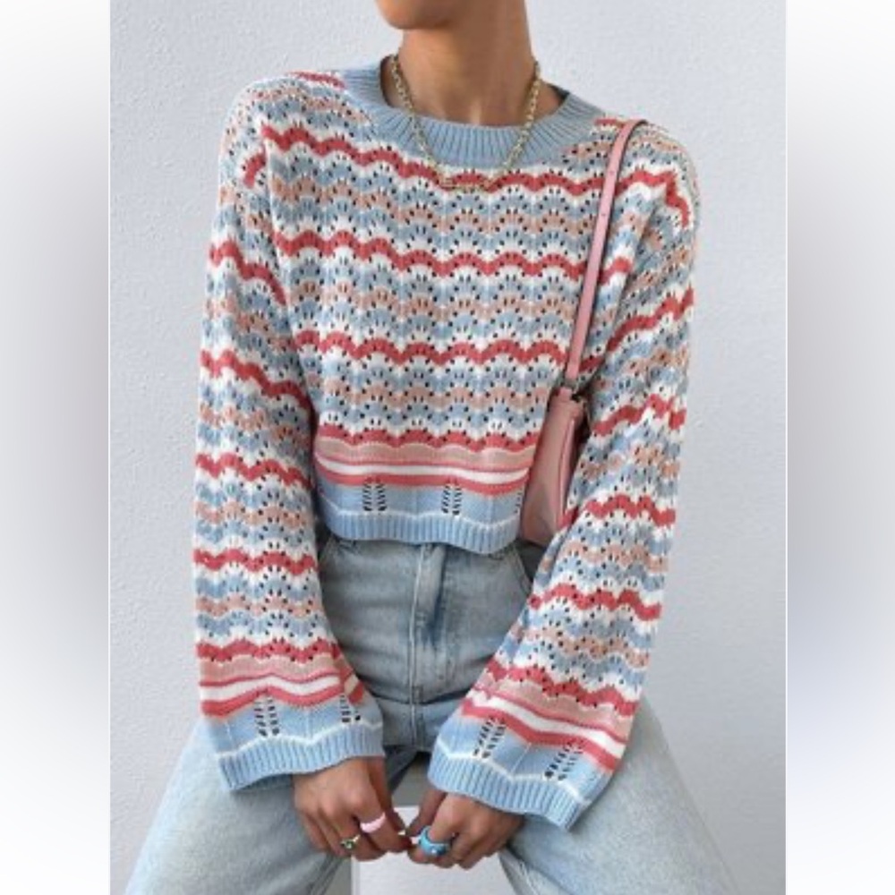 SHEIN Colorful Extra Super Cropped Chevron Knit Sweater - Size L